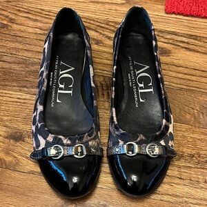 AGL Black and Blue Animal Print Flats